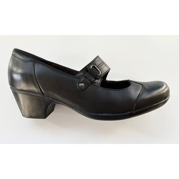 Clarks Ingalls Siene Womens 11W Mary Jane Pumps Black Leather Comfort Block Heel - Picture 1 of 7